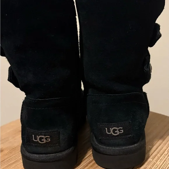 UGG Black Suede Shearling Boots with Button Accent - Picture 7 of 9